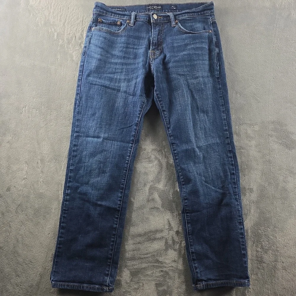 Lucky Brand 221 Straight Blue Jeans Men's Size 33x30 MSR (34×30) Whiskers